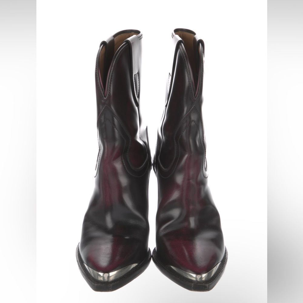 Isabel Marant Leyane embellished glossed-leather ankle western cowboy boots - Picture 3 of 5